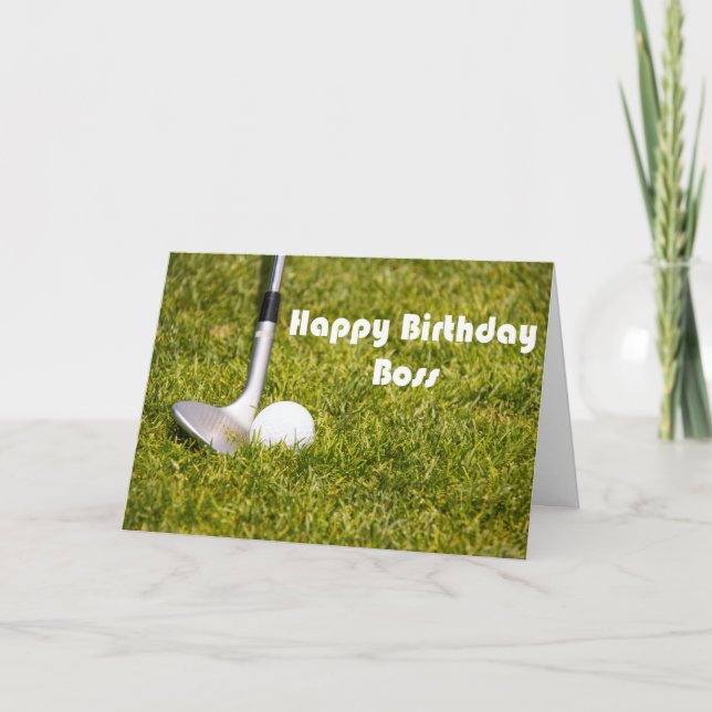 Happy Birthday Boss Sand-wedge And Golf Ball Card (Front)