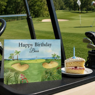 Happy Birthday Boss Tropical Golf Course Card