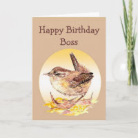 Happy Birthday Boss Watercolor House Wren Bird