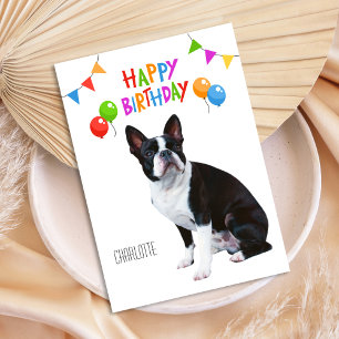  Happy Birthday Boston Terrier Balloons and Banner Card