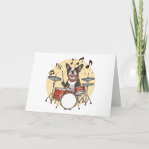 Happy Birthday Boston Terrier Dog Playing Drums