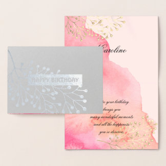 Happy Birthday. Botanical Pink | Peach Watercolor Foil Card