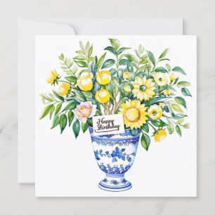 Happy birthday & bouquet of flowers holiday card