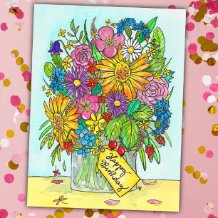 Happy Birthday Bouquet postcard by N. Janes