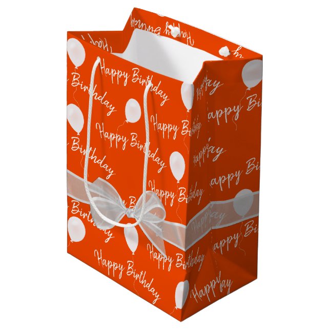 Happy Birthday Bow and Balloons  Medium Gift Bag (Front Angled)