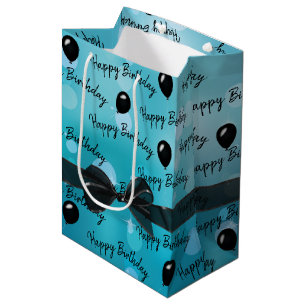 Happy Birthday Bow and Black Balloons Medium Gift Bag