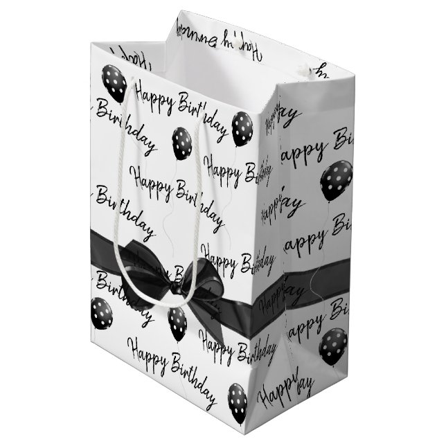 Happy Birthday Bow and Polka Dot Balloons Medium Gift Bag (Front Angled)