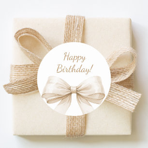 Happy Birthday Bow Ivory Beige elegant Classic Round Sticker