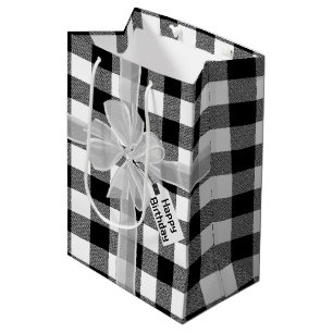 Happy Birthday Bow On Plaid Medium Gift Bag