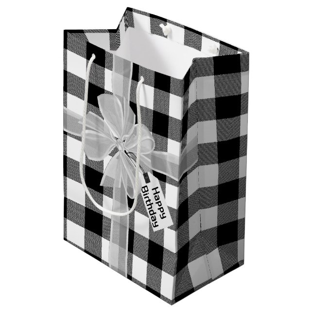 Happy Birthday Bow On Plaid   Medium Gift Bag (Front Angled)