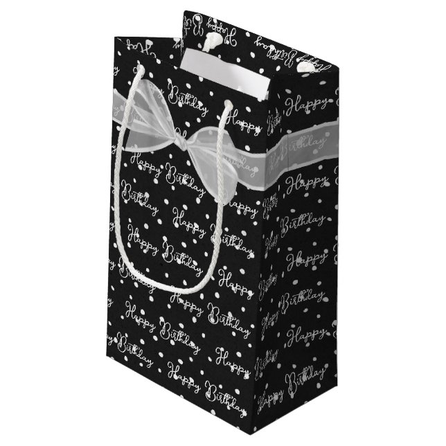 Happy Birthday Bow On Polka Dots Small Gift Bag (Back Angled)