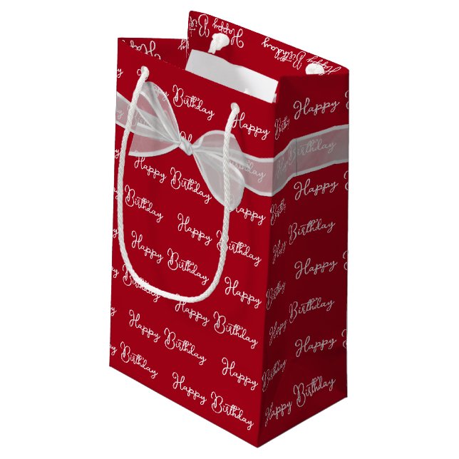 Happy Birthday Bow On Red Small Gift Bag (Back Angled)