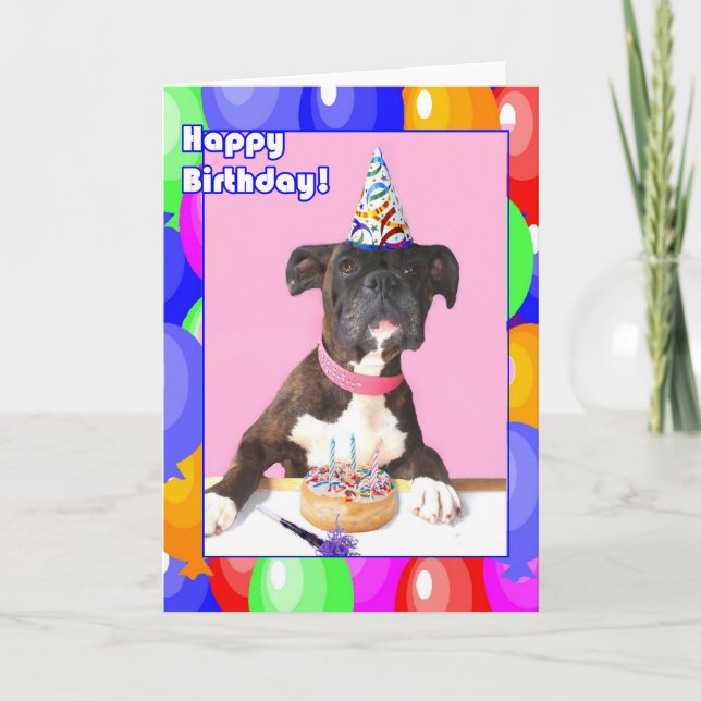 Happy Birthday Boxer dog greeting card (Front)
