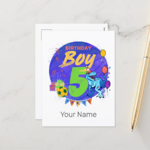 Happy Birthday Boy 5th Fifth Birthday Dinosaur Holiday Postcard