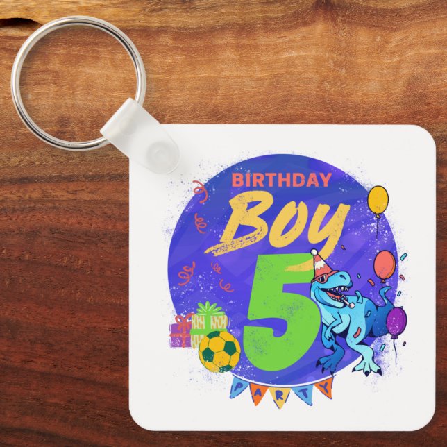 Happy Birthday Boy 5th Fifth Birthday Dinosaur Key Ring (Front)