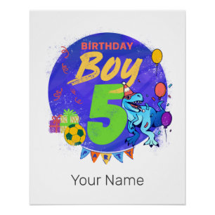 Happy Birthday Boy 5th Fifth Birthday Dinosaur Poster