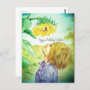  Happy Birthday Boy   Sunflower Postcard