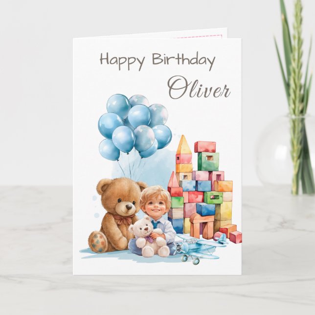 Happy Birthday Boy Watercolor Birthday Card (Front)