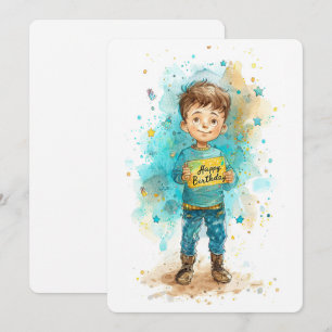Happy Birthday Boy Watercolor Holiday Card