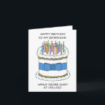 Happy Birthday Boyfriend Away at College Card<br><div class="desc">A simple image of a white birthday cake decorated with a blue bow and multi coloured lit candles. The image is accompanied by the words 'Happy Birthday to my boyfriend while you're away at college'. The image is set against a white background.</div>
