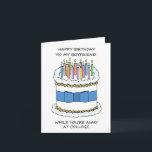 Happy Birthday Boyfriend Away at College Card<br><div class="desc">A simple image of a white birthday cake decorated with a blue bow and multi coloured lit candles. The image is accompanied by the words 'Happy Birthday to my boyfriend while you're away at college'. The image is set against a white background.</div>