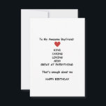 Happy Birthday Boyfriend Birthday Card Funny<br><div class="desc">For boyfriends who have a great sense of humour,  this funny boyfriend birthday card is perfect. With its stylish minimalist design,  you can add your birthday message on the reverse side. Celebrate your boyfriend's birthday by purchasing this funny boyfriend birthday card today!</div>