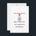 Happy Birthday Boyfriend Birthday Card Funny<br><div class="desc">For boyfriends who have a great sense of humour,  this funny boyfriend birthday card is perfect. With its stylish minimalist design,  you can add your birthday message on the reverse side. Celebrate your boyfriend's birthday by purchasing this funny boyfriend birthday card today!</div>