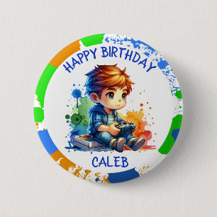 Happy Birthday Boy's Gaming Personalised Birthday 6 Cm Round Badge