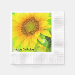 Happy Birthday~Bright and Cheery Yellow Sunflower Napkin