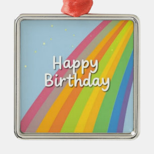 Happy Birthday Bright & Colourful Rainbow Metal Tree Decoration