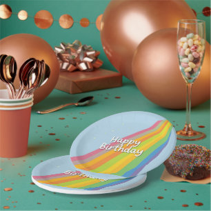 Happy Birthday Bright & Colourful Rainbow Paper Plate