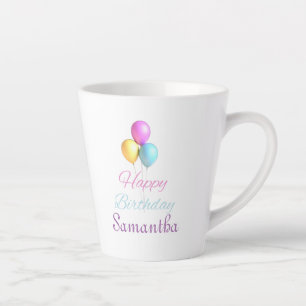 Happy Birthday Bright Font with Balloons Unisex Latte Mug