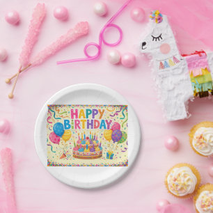 Happy birthday bright loud blank card paper plate