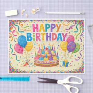 Happy birthday bright loud blank card tissue paper