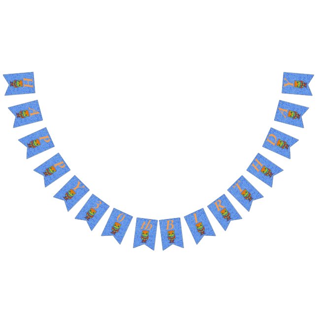 Happy Birthday Bright Neon Coloured Owl Blue Bunting (All)