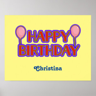Happy Birthday Bright Outlined Text with Name Poster