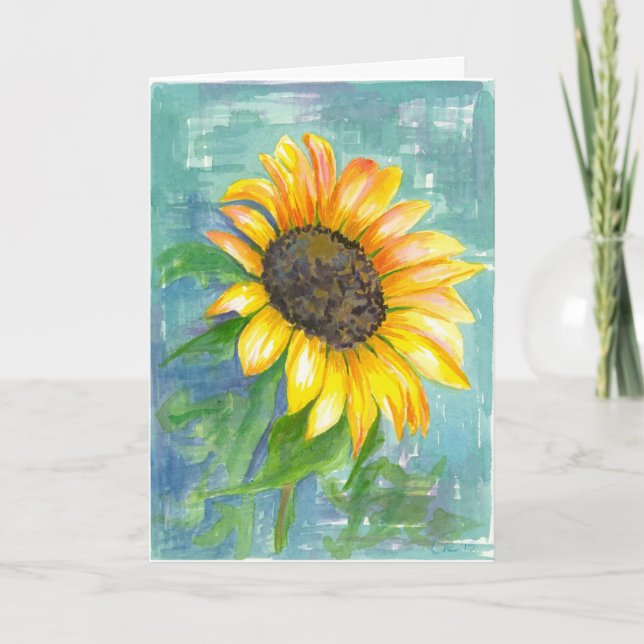 Happy Birthday Bright Yellow Sunflower Watercolor Card (Front)
