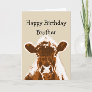 Happy Birthday Brother Cow Joke Humour Card