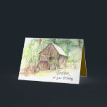 Happy Birthday Brother Mountain Cabin Trees Card<br><div class="desc">Happy birthday greetings for a brother or other family member/friend decorated with a cabin in the woods with a variety of trees hand drawn with pencils. Inspired by Spencer's Cabin that can be seen on the Marlette hiking trail at South Lake Tahoe. On the inside is another leaf and text...</div>