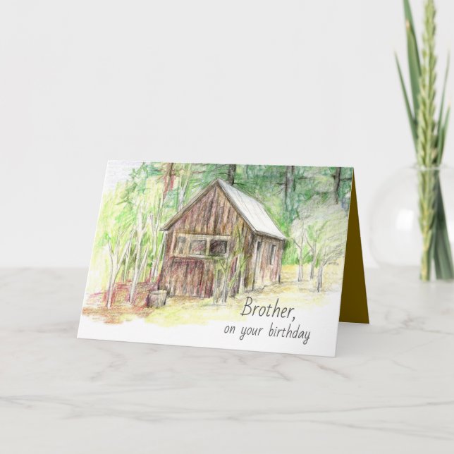Happy Birthday Brother Mountain Cabin Trees Card (Front)