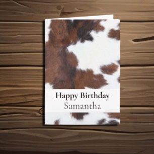 HAPPY BIRTHDAY BROWN COWHIDE  CARD