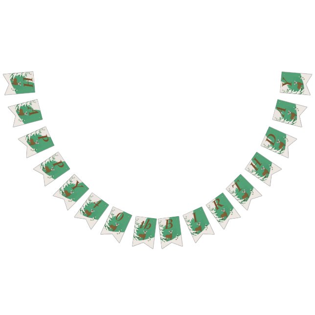 Happy Birthday Brown Deer in Snow by Pine Tree Bunting (All)