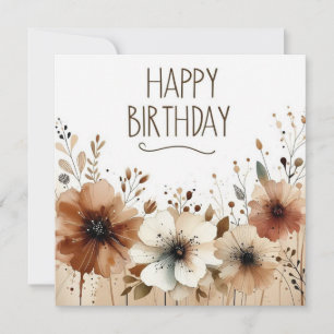 happy birthday brown flowers card 