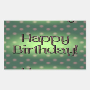 Happy Birthday Brown Polka Dot Text Green Bkgrd Rectangular Sticker