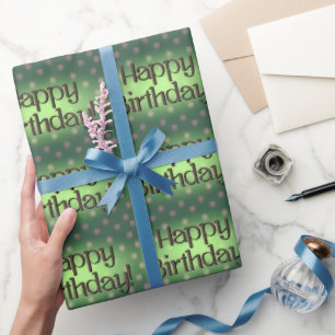 Happy Birthday Brown Polka Dot Text Green Bkgrd Wrapping Paper