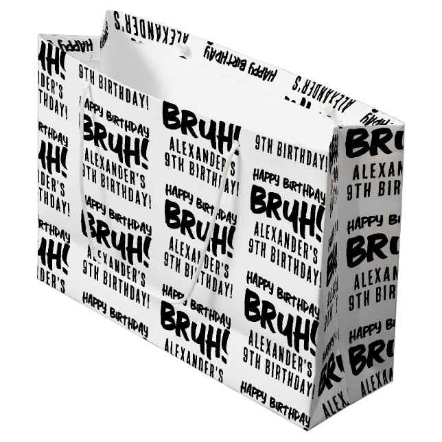Happy Birthday Bruh Boy's Teenager Teen Boy Large Gift Bag (Front Angled)
