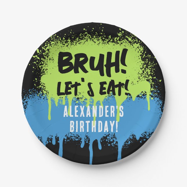 Happy Birthday Bruh Boy's Teenager Teen Boy Paper Plate (Front)