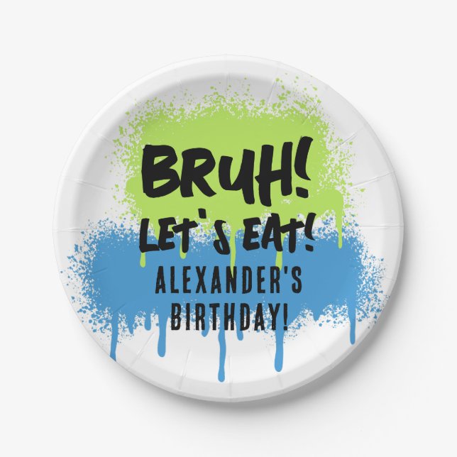 Happy Birthday Bruh Boy's Teenager Teen Boy Paper Plate (Front)