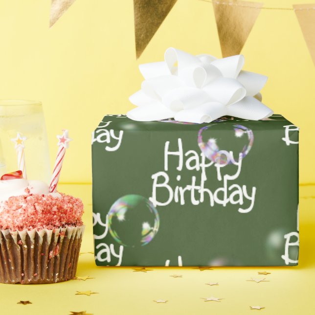 Happy Birthday Bubbles on Green Wrapping Paper (Birthday Party)
