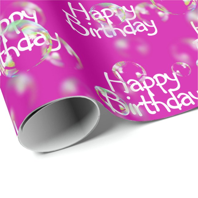 Happy Birthday Bubbles on Pink Wrapping Paper (Roll Corner)